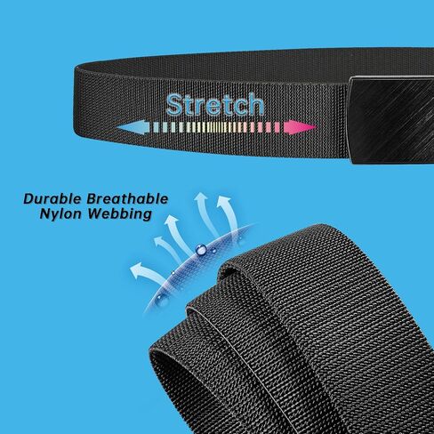 Bluecton Mens Belts Plus Size Stretchy Casual Business Web Belts Black No Holes Cut to Fit in Saudi Arabia