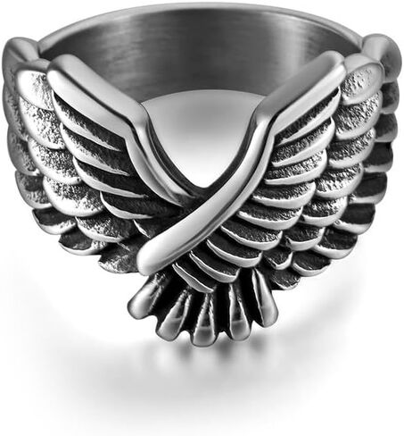 خاتم على شكل أجنحة نسر من الفولاذ المقاوم للصدأ من HstyleUnee للرجال والنساء، خواتم إبهام عصرية، مقاس 07-12، مع صندوق هدايا in Kuwait