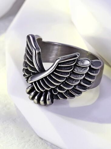 خاتم على شكل أجنحة نسر من الفولاذ المقاوم للصدأ من HstyleUnee للرجال والنساء، خواتم إبهام عصرية، مقاس 07-12، مع صندوق هدايا in Kuwait
