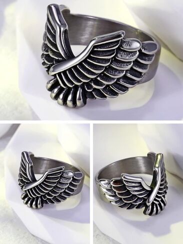 خاتم على شكل أجنحة نسر من الفولاذ المقاوم للصدأ من HstyleUnee للرجال والنساء، خواتم إبهام عصرية، مقاس 07-12، مع صندوق هدايا in Kuwait