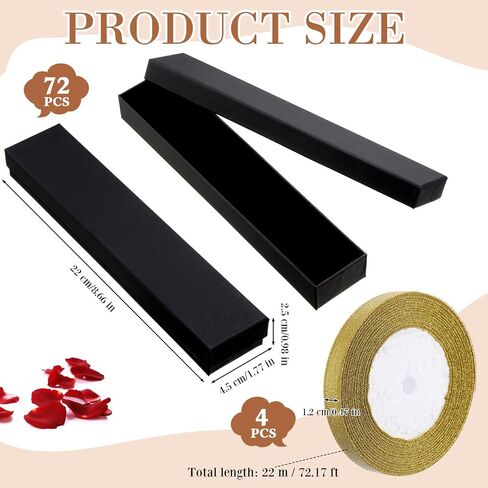 Equsion 72 Pcs Jewelry Necklace Gift Box Set Include Sponge Filled Black Jewelry Cardboard Boxes 8.66 x 1.77 Classic Black Boxes with 4 Rolls Gold Ribbon for Wedding Birthday Anniversary Ceremony in Saudi Arabia
