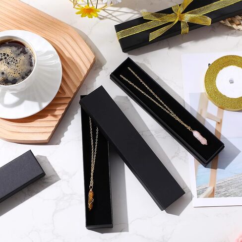 Equsion 72 Pcs Jewelry Necklace Gift Box Set Include Sponge Filled Black Jewelry Cardboard Boxes 8.66 x 1.77 Classic Black Boxes with 4 Rolls Gold Ribbon for Wedding Birthday Anniversary Ceremony in Saudi Arabia