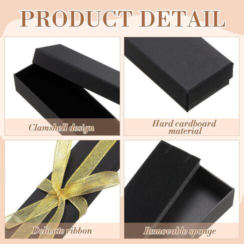 Equsion 72 Pcs Jewelry Necklace Gift Box Set Include Sponge Filled Black Jewelry Cardboard Boxes 8.66 x 1.77 Classic Black Boxes with 4 Rolls Gold Ribbon for Wedding Birthday Anniversary Ceremony in Saudi Arabia