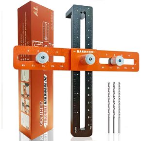 Cabinet Hardware Jig, Adjustable Cabinet Handle Template Tool for Door Knob and Drawer Pulls, Woodworking Installation Tools, Punch Locator Drill Guide