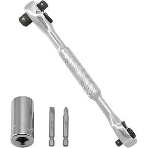 4-in-1 Wrench and Universal Socket Set, 1/4", 3/8", 1/2" Drive and 1/4" Drive Bit Driver Ratchet Handle, 72-Tooth, with Universal Socket(7-19mm), Phillips #2 & Slotted 1/4" Screwdriver Bit