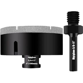 4"(100mm) Dry Diamond Hole Saw with Slots, Tile Hole Saw for Porcelain Granite Brick Concrete Marble Stone with 5/8-11 Thread to 3/8" Hex Shank Adapter Fit Both Angle Grinders & Electric Drills