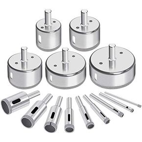14Pcs Diamond Coated Core Hole Saw Bit Drill Set for Tiles Marble Glass 3-70mm