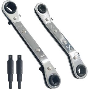 Sutekus Hvac Service Wrench Set 3/16" 3/8" 5/16'' 1/4'' Air Conditioner Valve Ratchet Wrenches Reversible Ratcheting Wrench Set for Refrigeration and Equipment Repair