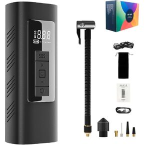 منفاخ إطارات ضاغط هواء LED لاسلكي - محمول، متعدد الوظائف، أوتوماتيكي ورقمي مع مقياس الضغط وإيقاف تلقائي - مضخة هواء للسيارة والدراجة والدراجات النارية والكرة - 6000 مللي أمبير في الساعة in Kuwait