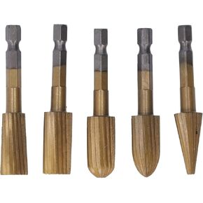 5Pcs Rotary File Cutting Burrs, Hex Shank Double Cut Metal Grinder Drill Bit Set High Speed Steel Rotary File Set