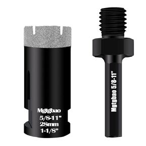 1-1/8"(28mm) Vacuum Brazed Dry Diamond Hole Saw with Slots, Tile Hole Saw for Porcelain Granite Brick Concrete Marble Stone with 5/8-11 Thread to 3/8" Hex Shank Adapter Fit
