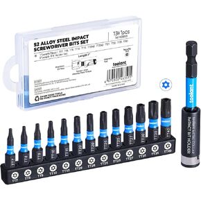 toolant 1" Impact Torx Bit Set 13+1pcs (TT7-TT40), 1/4" Hex-Shank S2 Steel Security Torx Bit Set, Tamper Proof Star Bit Set with CNC Machined Tips, with Impact Magnetic Bit Holder and Storage Box