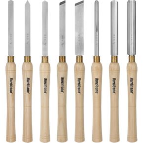 HURRICANE 8pc Wood Lathe Chisel Set Wood Turning Tools Wood Lathe Tools HSS Turning Tools for Woodworking with Wooden Box - Perfect Tools for Precision Cutting and Smooth, Detailed Projects
