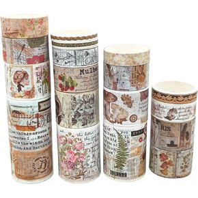 مجموعة شريط واشي عتيق من 18 لفة من Esweny، 75/50/30/25/20/15/10/5 مم عريضة لخريطة الأزهار وشريط لاصق مزخرف عتيق لمستلزمات سجل القصاصات in Kuwait