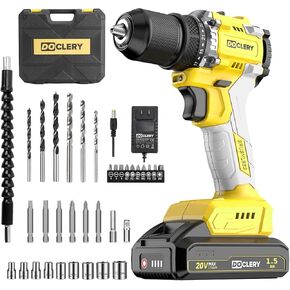 20V Brushless Cordless Drill, Electric Power Drill Set with 1 Battery & Charger, 2 Variable Speed, 442.48 In-lb Torque, 21+1 Position and 34pcs Drill/Driver Bits