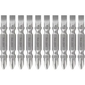 10pcs PH2/SL6 Double Ended Screwdriver Bit, 2 Phillips/No. 6 Slotted Screwdriver Drill Bits Set, Magnetic 1/4 Hex Double End Screw Driver Bits for Drill, 50mm/ 2inch Long