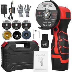 Cordless Angle Grinder, Weytoll 7000RPM Electric Grinding Tool, Mini Grinder with 2Pcs 16.8V 2000mAh Battery and Cutting Blade for Cutting Polished Brick Wood Stone Steel