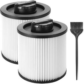 2-Pack DXVC6910 Cartridge Filter Replacement with 1 Black Brush for DEWALT 6-16 Gallon Wet/Dry Shop Vac Filters Compatible with DeWalt DXV06P DXV09P DXV10P DXV10SA DXV12P DXV14P DXV16P