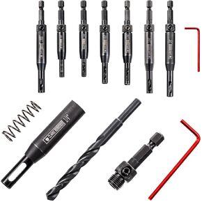 Clarke Brothers Self-Centering Drill Bit Set – 8-Pack Assorted Sizes Center Drill Bit Set with Hex Key and Zippered Case – Heavy-Duty Steel Drill Bits for Wood Working, Hinges, Hardware