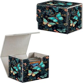 Cats Card Deck Box Organizer, 100+ Sleeved Cards Deck Case For Trading Cards, Leather Magnetic Closure Commander Deck Box Holds Magnetic Card Storage Box Fits for MTG TCG CCG