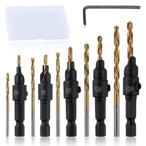 SPEEDWOX 5Pcs Countersink Drill Bit Set for Wood Drill Bits for Holes Tapered Drill Bits Counter Sinker Drill Bit Set with Allen Wrench Pilot Screw Hole Set #5#6#8#10#12 Screws 82-Degree Chamfer