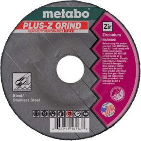 Metabo 4-1/2-inch Plus-Z Grinding Wheel | Type 27 | 4.5" x 1/4" x 7/8" | ZA24T | Zirconia Alumina | Super Performance | Improved Performance in Steel, Stainless Steel | 616785000