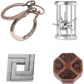 4 Pcs Brain Teaser Puzzle,Metal Puzzle, Unlock Interlock IQ Test Game, Magic Trick Toy Gift for Kids and Adults