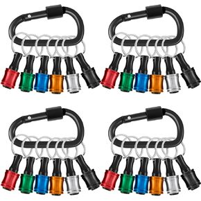 HOTBEST 24 Pcs 1/4 inch Hex Shank Aluminum Alloy Screwdriver Bits Holder, Bit Holder Keychain for Impact Driver, Quick-change Extension Bar Keychain Drill Screw Adapter with 4 Black Carabiner