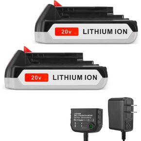 Powerextra 2 Pack LBXR20 Battery 3.0Ah Replace for Black and Decker 20V MAX + 20V Charger for Black Decker 20V MAX 20V
