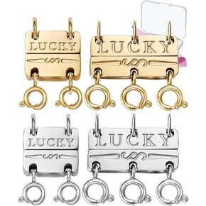 Clysoru Necklace Layering Clasp and Closures for Women 18K Gold and Silver Multiple buckle For Layered Separator Beads Chain Extender Necklaces Bracelet Safety Locking Jewelry Clasps.（2 Gold+2 Silver)