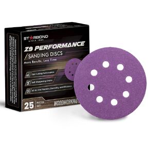 5 inch Premium Ceramic Alumina Sanding Discs — Self-Sharpening Grits — Faster Sanding in Less Time, More Cutting Power — 8 Hole Hook and Loop for Wood, Metal, Auto Body, 25 Pack (Grits 80,120,180,240)