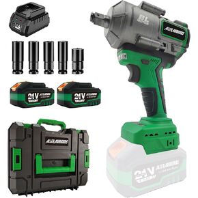 Cordless Impact Wrench High Torque,1/2" Brushless Impact Gun with Fast Charger, 5 Sockets & Storage Case, Electric Impact Driver for Car Truck(1000Nm)