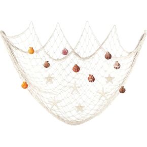 79 x 59 inch Nature Fish Net Wall Decoration with Colorful Sea Shells and 10 Pcs Natural Starfish Ocean Themed Mediterranean Style Fishing Net for Beach Party,Wedding,photography Wall Decoration