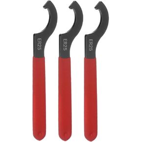 uxcell 3pcs C Hook Spanner Wrench for Lathe Clamping ER25 Collet Chuck Nut with Red Non-slip Handle