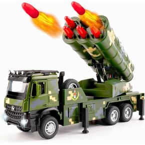 Military Toys for Boys, Army Vehicle Toys with Rotatable Turret, Missile Truck with Light & Sound, Pull Back Army Truck Gift for 3 4 5 6 7 8 Year Old Boys