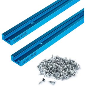 مسار T عالمي مقاس 36 بوصة × 2 من POWERTEC مع 100 قطعة براغي خشبية #6 × 1/2 بوصة، مسار T مزدوج القطع مع فتحات تثبيت مثقوبة مسبقًا لأدوات النجارة والتركيبات، طاولة التوجيه، منضدة العمل، 71950