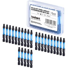 toolant 2" Impact Torx Bits 25pack (T25), 1/4" Hex-Shank S2 Steel Screwdriving Star Bits, CNC Machined Tips Magnetic Power Bits, with Storage Box
