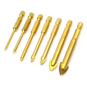 7pcs Glass Tile Drill Bits Hex Shank 6.35mm Spear Head Titanium Coated Drill Bit for Ceramic Marble Mirror Glass, 3mm, 4mm, 5mm, 6mm, 8mm, 10mm, 12mm