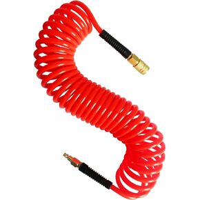 Air Compressor Hose 1/4-inch x 25 Ft Recoil Air Hose Polyurethane with Bend Restrictor, 1/4 inch Industrial Universal Quick Coupler and I/M Plug Air Hose Fittings Kit (Blue)