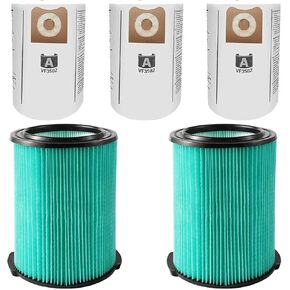 ANBOO 2 Pack VF6000 Filter for Ridgid Shop Vac 5-20 Gallon Wet Dry Vacuums & for Husky 6-9 Gallon Vacs, 3 Pack VF3502 Replacement Vacuum Bags Compatible with Ridgid Wet Dry Vacuum 12-16 Gallon