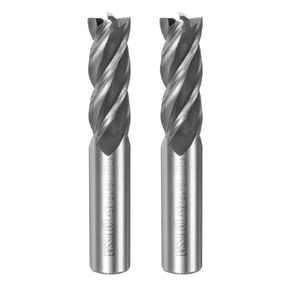 uxcell 2pcs 16x16x50x100mm Helical Groove 4 Flutes HSS-AL Straight Shank Spiral End Mill Milling Cutter