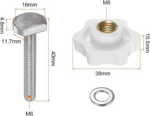 HARFINGTON 10Set T Track Bolts Knob Kit M6 x 40mm Threaded Bolts M6 x 32mm Hex Hand Nut Clamping Knob with Washer for Woodworking Jigs and Fixtures, Black in Saudi Arabia