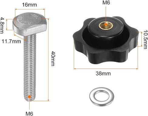 HARFINGTON 10Set T Track Bolts Knob Kit M6 x 40mm Threaded Bolts M6 x 32mm Hex Hand Nut Clamping Knob with Washer for Woodworking Jigs and Fixtures, Black in Saudi Arabia