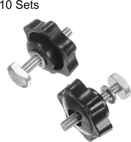 HARFINGTON 10Set T Track Bolts Knob Kit M6 x 40mm Threaded Bolts M6 x 32mm Hex Hand Nut Clamping Knob with Washer for Woodworking Jigs and Fixtures, Black in Saudi Arabia
