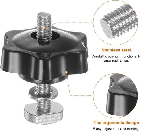 HARFINGTON 10Set T Track Bolts Knob Kit M6 x 40mm Threaded Bolts M6 x 32mm Hex Hand Nut Clamping Knob with Washer for Woodworking Jigs and Fixtures, Black in Saudi Arabia