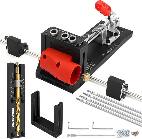 Pocket Hole Jig Kit with Side Support Adjustable Drill Guide with Drill Bit Limiter for Woodworking Aluminum Dowel Jig XK4 PRO in Saudi Arabia