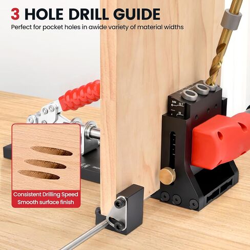 Pocket Hole Jig Kit with Side Support Adjustable Drill Guide with Drill Bit Limiter for Woodworking Aluminum Dowel Jig XK4 PRO in Saudi Arabia