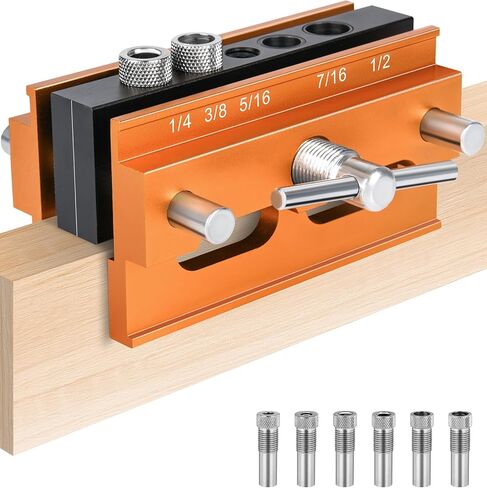 Dowel Jig، مجموعة أدوات التثبيت ذاتية التمركز من Allmake مع 6 البطانات دليل الحفر للثقوب المستقيمة، مجموعة نجار البسكويت الألومنيوم الثقيلة لمفاصل النجارة، عرض لقط قابل للتعديل 2.4 بوصة in Kuwait