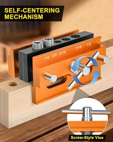 Dowel Jig، مجموعة أدوات التثبيت ذاتية التمركز من Allmake مع 6 البطانات دليل الحفر للثقوب المستقيمة، مجموعة نجار البسكويت الألومنيوم الثقيلة لمفاصل النجارة، عرض لقط قابل للتعديل 2.4 بوصة in Kuwait
