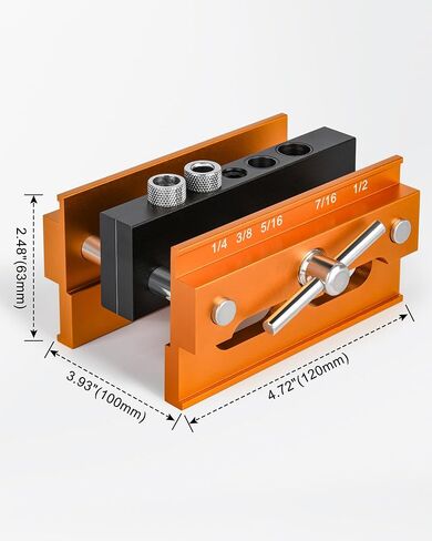 Dowel Jig، مجموعة أدوات التثبيت ذاتية التمركز من Allmake مع 6 البطانات دليل الحفر للثقوب المستقيمة، مجموعة نجار البسكويت الألومنيوم الثقيلة لمفاصل النجارة، عرض لقط قابل للتعديل 2.4 بوصة in Kuwait